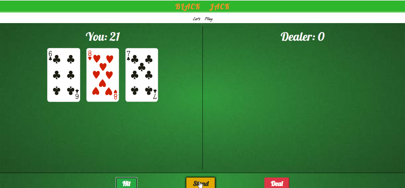 Simple Black Jack Card Game in JavaScript Free Source Code SourceCodester